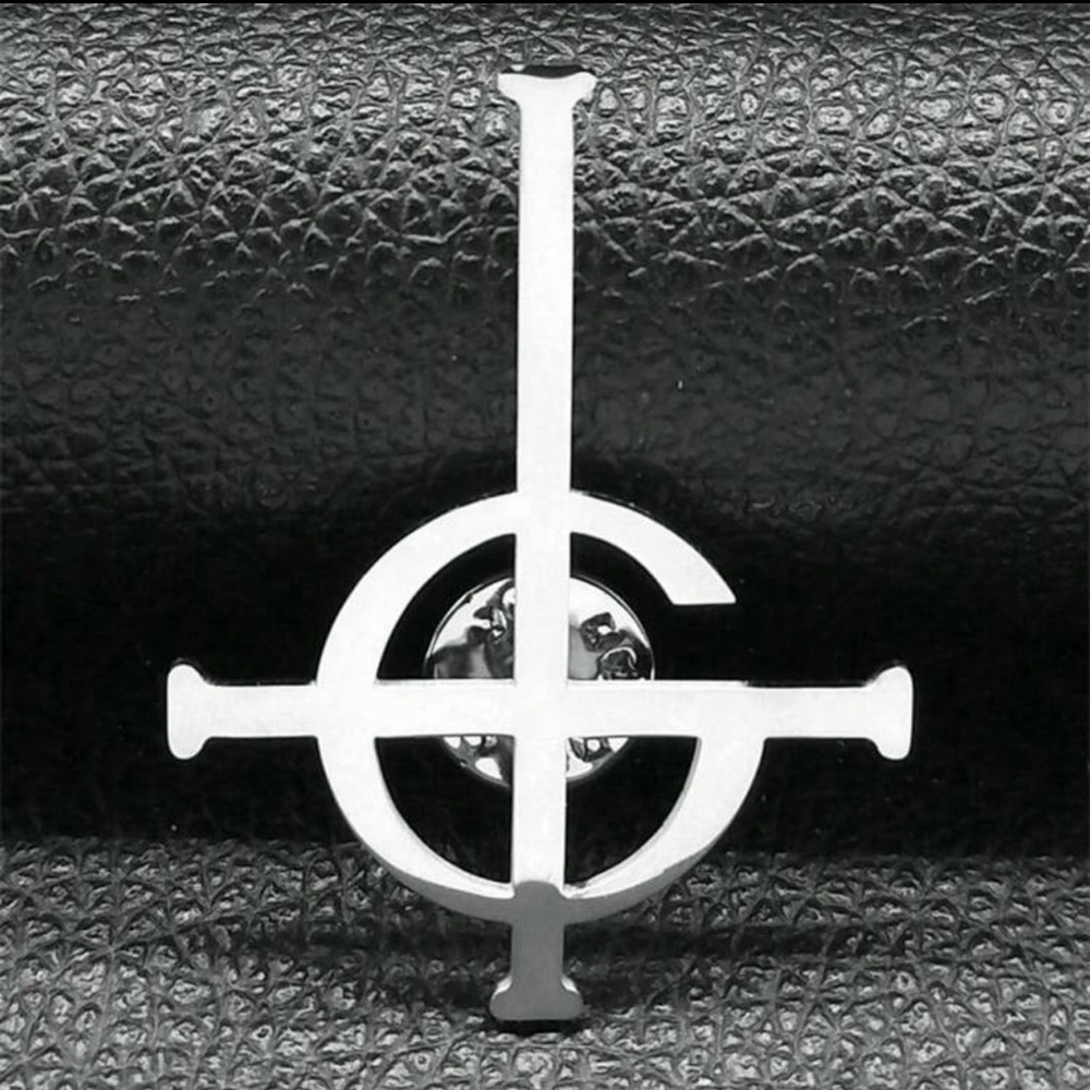 Ghost Band Grucifix Silver Lapel Pin - Men's Accessory